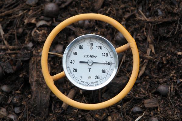 compost pile thermometer reads 160 degrees