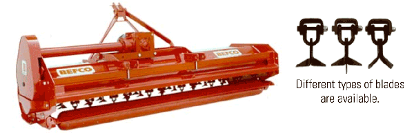 A flail mower featuring rows of cutting blades that come in a variety of types.