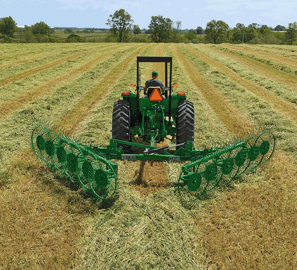 A hay wheel rake, which turns the forage one more time and forms it into a windrow ready to be baled.