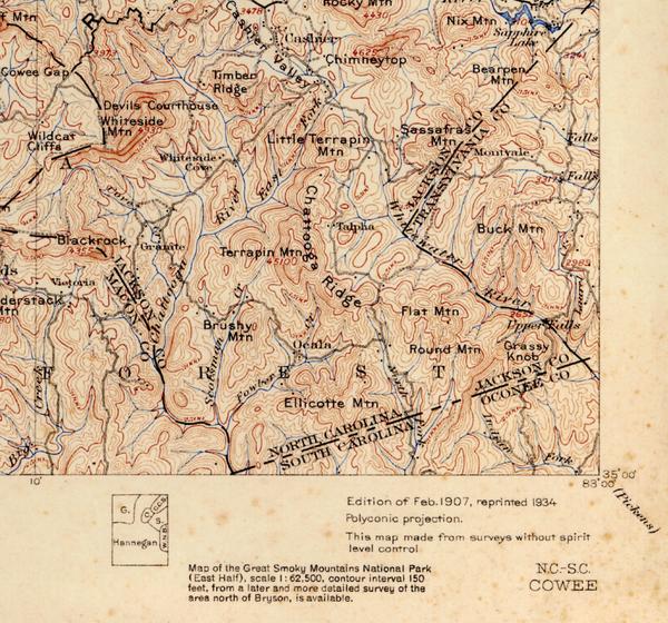 Feb. 1907 contour map of Great Smoky Mountains National Park