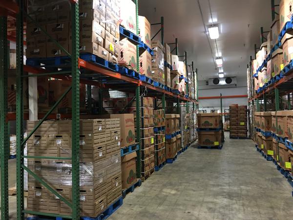 Produce warehouse shelves