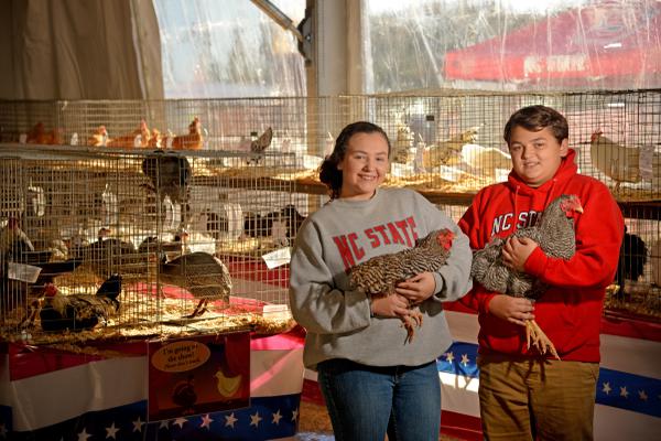 4-H students hold chickens.