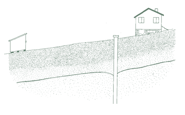Sketch of shed and well