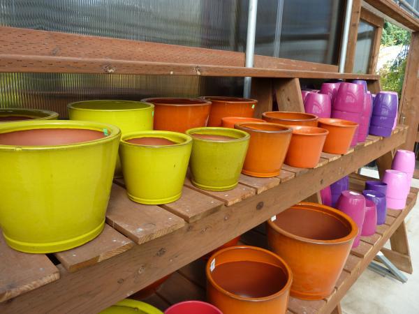 brightly colored glazed containers