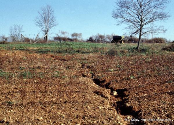 Channel of eroded soil on a hill