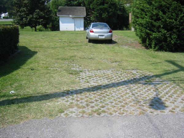 permeable pavers with grass growing throughout