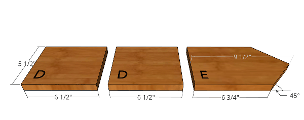 Pieces D (5-1/2” by 6-1/2”) and E (9-1/2” by 5-1/2” and mitered.