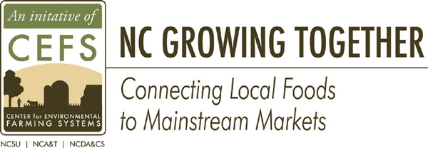 Logo for Center for Environmental Farming Systems (CEFS) with description NC Growing Together: Connecting Local Foods for Mainstream Markets.