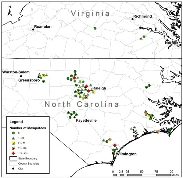 Virginia and North Carolina study sites, mostly central NC