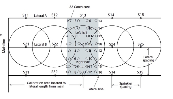 collection containers must be placed on each side of the lateral, Figure 3, which requires twice as many collectors (minimum 32)