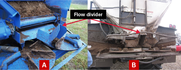 Spreader with wide divider, left; with narrow divider, right