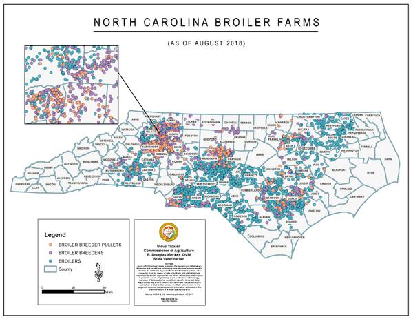 Figure 1. Primary broiler-producing counties in North Carolina,