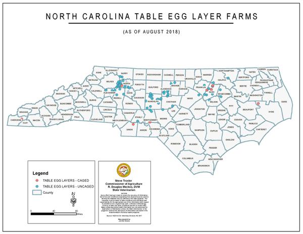 Figure 2. Primary table egg layer-producing counties in North Ca