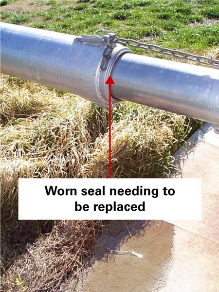 View of a pipe with a worn seal that needs to be replaced.