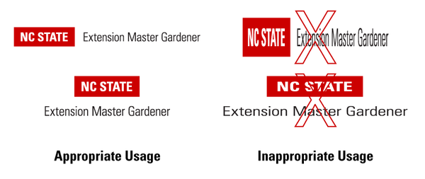 Appropriate usage shows the regular logo at normal scale; inappropriate usage shows the logo scaled horizontally so that it is compressed and stretched.