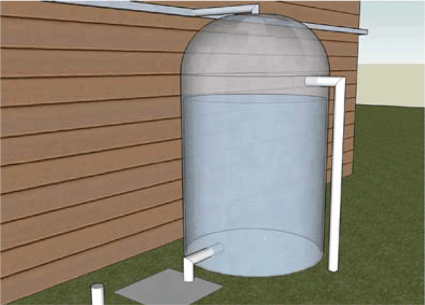 Underground rectangular cistern with pipe in top