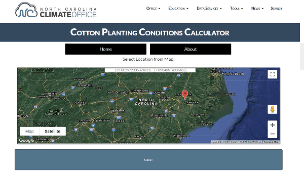 Users of the calculator can pinpoint their location on this map.