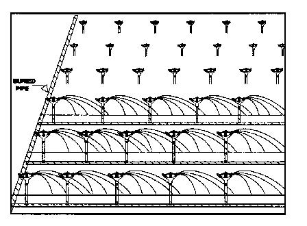 Sketch shows buried pipe and sprinkler layout