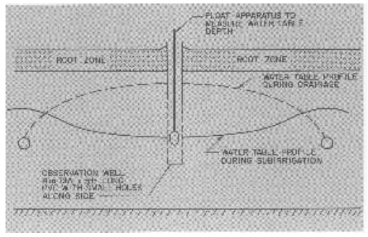 Schematic shows root zone and below with well and float apparatus.