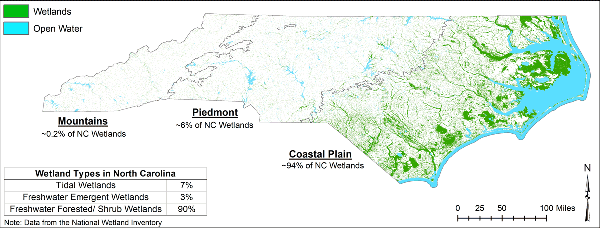 A map of wetland types in North Carolina in 2016