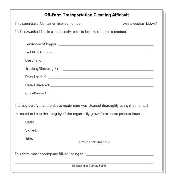 Illustration of a sample cleanout affidavit for transportation