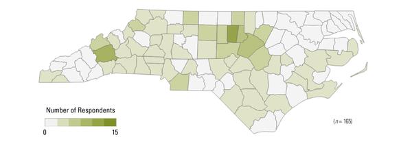 Map showing which counties respondents were from by county