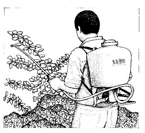 Person sprays a plant using a backpack sprayer and wand