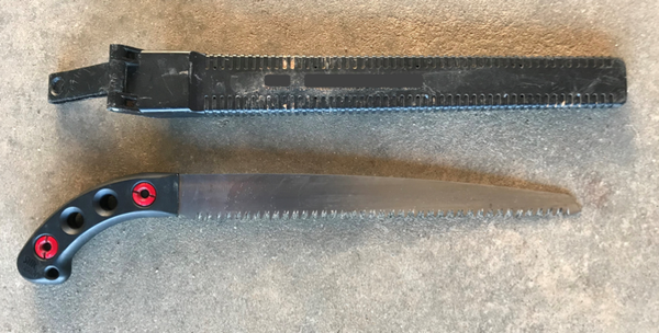 Straight-blade hand saw with scabbard