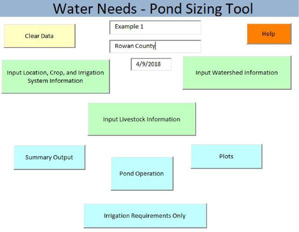 Screenshot of pond sizing tool