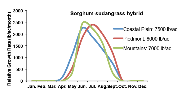 Graph of seasonal growth distribution pattern for sorghum, sudan