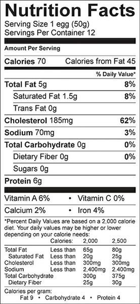 Nutrition fact panel with serving size, calories, % daily value etc.