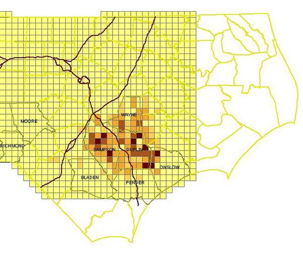 Graphical representation of 5-mile turkey population density