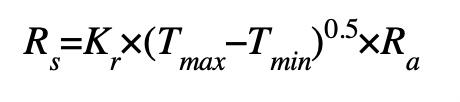 R_s=K_r\times\left(T_{max}-T_{min}\right)^{0.5}\times R_a