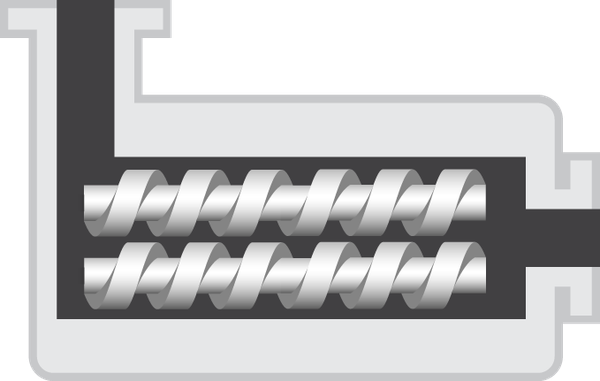 cross section graphic of a twin screw extruder