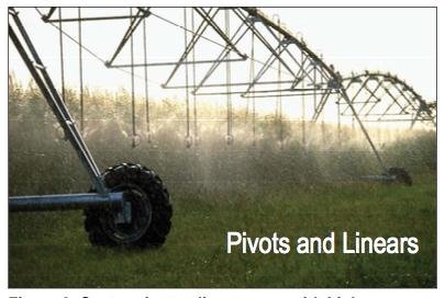 Mobile pivot system with drop nozzles irrigating a field