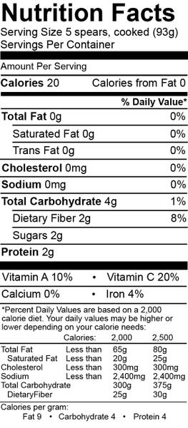 Image of the nutrition facts label for asparagus