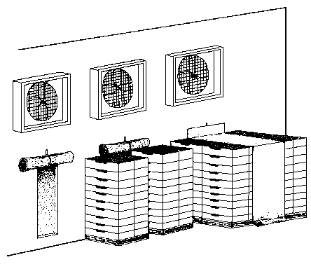 Sketch of room with Forced-air cooling.