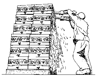 Drawing of a person adding slurry of water and ice to produce packages