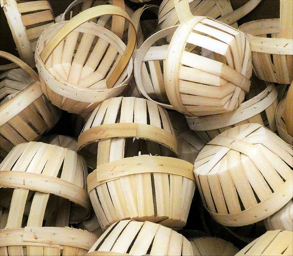 Wooden peach baskets.